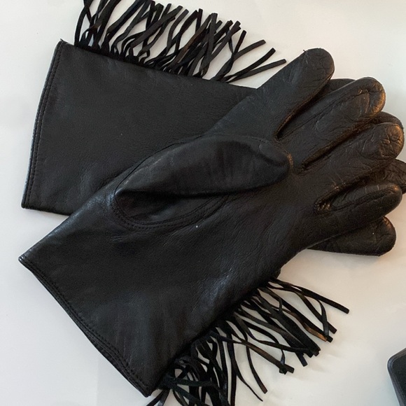 100% leather black gloves with fringes! Size 7 - Picture 6 of 15
